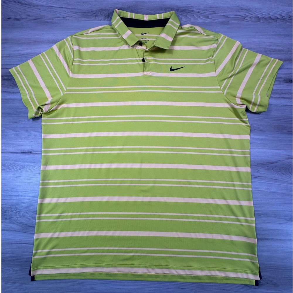 Nike Dri-FIT Golf Polo Shirt Mens XXL Lime Green White Striped DR5300-308 Short‎